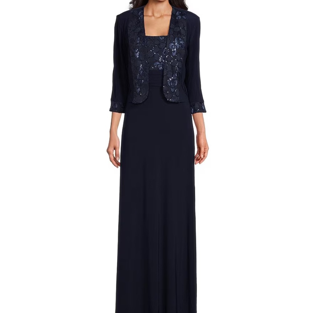 Navy Blue Evening Gown/Mother of Bride or Groom dress with Jacket